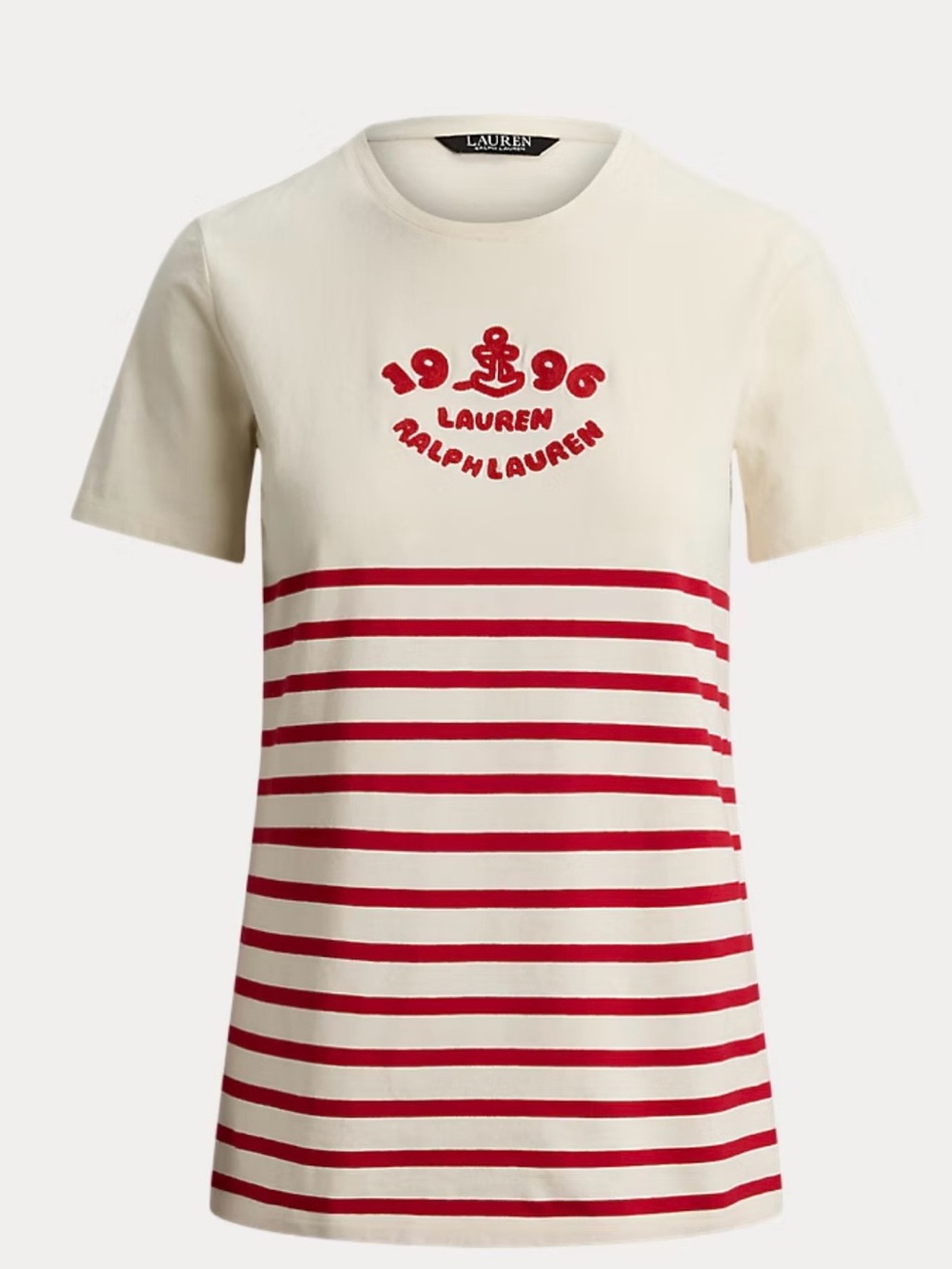 Lauren Ralph Lauren Woman's XL Red Cream Short Sleeve With Embroidery Top NWT
